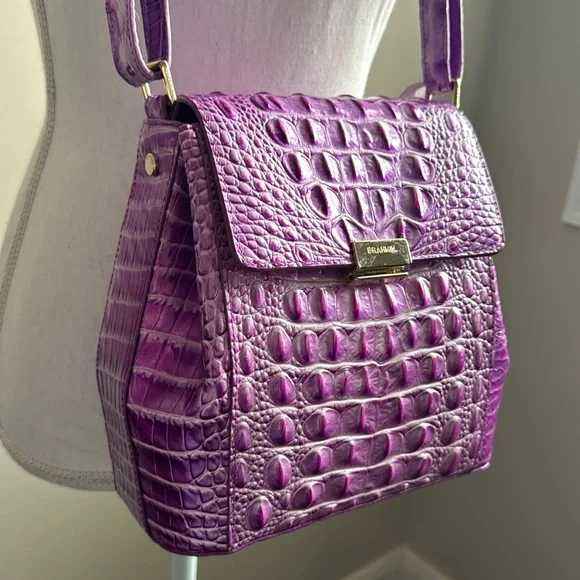 Brahmin Margo Crossbody Shoulder Bag Lilac Essence Melbourne Croc Embossed - Picture 7 of 17